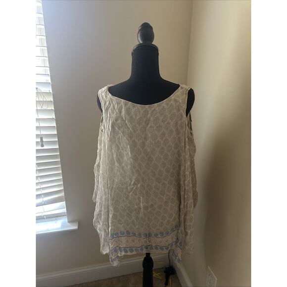Angela made In Italy Top Blouse Flowy Fairy Boho Cream And Blue Oversized - Picture 4 of 8